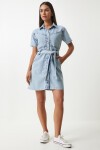 Kuşaklı Denim Elbise AÇIK MAVİ LAN0006