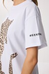 Leopar Baskılı Pamuklu Örme T-shirt BEYAZ LAN0069