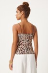 Leopar Desenli İp Askılı Crop Örme Bluz SİYAH BEJ LAN0008