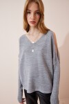 Omuzu Pencereli Oversize Triko Kazak GRİ LAS0004