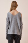 Omuzu Pencereli Oversize Triko Kazak GRİ LAS0004