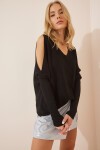 Omuzu Pencereli Oversize Triko Kazak SİYAH LAS0004