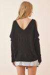 Omuzu Pencereli Oversize Triko Kazak SİYAH LAS0004