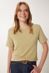 Pamuklu Basic Örme T-shirt BEJ LAG0001