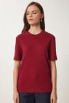 Pamuklu Basic Örme T-shirt BORDO LAG0001