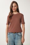 Pamuklu Basic Örme T-shirt KAHVERENGİ LAG0001