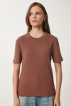 Pamuklu Basic Örme T-shirt KAHVERENGİ LAG0001