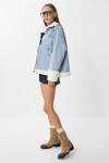 Peluş Detaylı Oversize Denim Ceket AÇIK MAVİ LAN0055