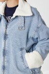 Peluş Detaylı Oversize Denim Ceket AÇIK MAVİ LAN0055