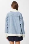 Peluş Detaylı Oversize Denim Ceket AÇIK MAVİ LAN0055