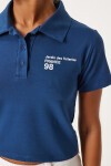 Polo Yaka Baskılı Crop Örme T-shirt LACİVERT LAN0009