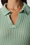 Polo Yaka Fitilli Triko Kazak ÇAĞLA YEŞİLİ LBV0017