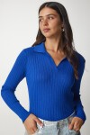 Polo Yaka Fitilli Triko Kazak KOYU MAVİ LBV0017