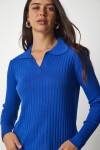 Polo Yaka Fitilli Triko Kazak KOYU MAVİ LBV0017