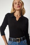 Polo Yaka Fitilli Triko Kazak SİYAH LBV0017