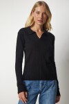 Polo Yaka Fitilli Triko Kazak SİYAH LBV0017