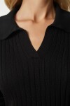 Polo Yaka Fitilli Triko Kazak SİYAH LBV0017