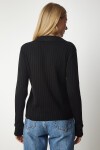 Polo Yaka Fitilli Triko Kazak SİYAH LBV0017
