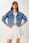 Püskül Detaylı Denim Crop Ceket AÇIK MAVİ LAN0014
