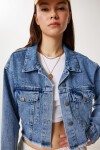 Püskül Detaylı Denim Crop Ceket AÇIK MAVİ LAN0014