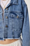 Püskül Detaylı Denim Crop Ceket AÇIK MAVİ LAN0014