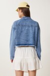 Püskül Detaylı Denim Crop Ceket AÇIK MAVİ LAN0014
