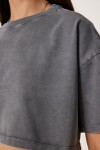 Soluk Efektli Pamuklu Crop Örme T-shirt ANTRASİT LBF0019