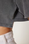 Soluk Efektli Pamuklu Crop Örme T-shirt ANTRASİT LBF0019