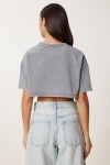Soluk Efektli Pamuklu Crop Örme T-shirt FÜME LBF0019