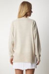 V Yaka Oversize Triko Kazak KREM LBV0026