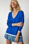 V Yaka Oversize Triko Kazak MAVİ LBV0022