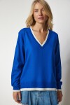 V Yaka Oversize Triko Kazak MAVİ LBV0022