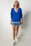 V Yaka Oversize Triko Kazak MAVİ LBV0022