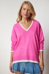 V Yaka Oversize Triko Kazak PEMBE LBV0022