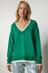 V Yaka Oversize Triko Kazak YEŞİL LBV0022