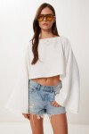 Yarasa Kollu Crop Müslin Bluz EKRU HRG0001