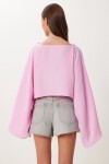 Yarasa Kollu Crop Müslin Bluz PEMBE HRG0001