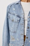 Yırtık Detaylı Denim Ceket AÇIK MAVİ LAN0074