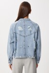 Yırtık Detaylı Denim Ceket AÇIK MAVİ LAN0074