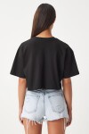 %100 Pamuk Oversize Crop Örme T-shirt SİYAH LBP0022