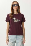 Armalı Nakışlı Pamuklu Örme T-shirt MÜRDÜM LCR0114