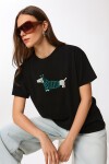 Armalı Nakışlı Pamuklu Örme T-shirt SİYAH LCR0115