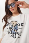 Ayıcık Armalı Pamuklu Oversize Örme T-shirt EKRU LCR0035