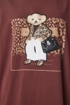 Ayıcık Armalı Pamuklu Oversize Örme T-shirt KAHVERENGİ LCR0038