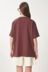 Ayıcık Armalı Pamuklu Oversize Örme T-shirt KAHVERENGİ LCR0038