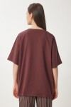 Ayıcık Armalı Pamuklu Oversize Örme T-shirt KAHVERENGİ LCR0035