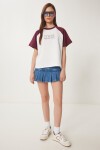 Ayıcık Baskılı Pamuklu Örme T-shirt BORDO KEMİK LCR0055
