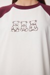 Ayıcık Baskılı Pamuklu Örme T-shirt BORDO KEMİK LCR0055