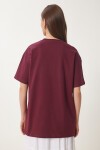Ayıcık Baskılı Pamuklu Oversize Örme T-shirt BORDO LCR0045