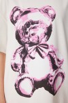 Ayıcık Baskılı Pamuklu Oversize Örme T-shirt EKRU LCR0045